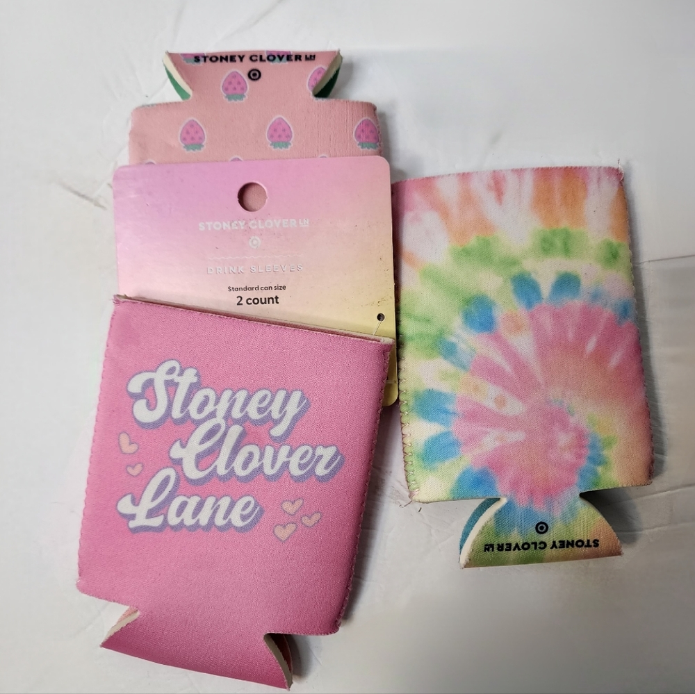 Stoney Clover Lane Can Drink Sleeve Coozies Pink Tie Dye Set of 3 Strawberry